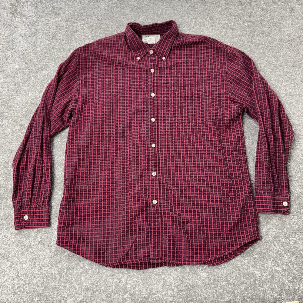 US Expedition Mens L Flannel Shirt Plaid Red Black Outdoor‎ Button Up Workwear